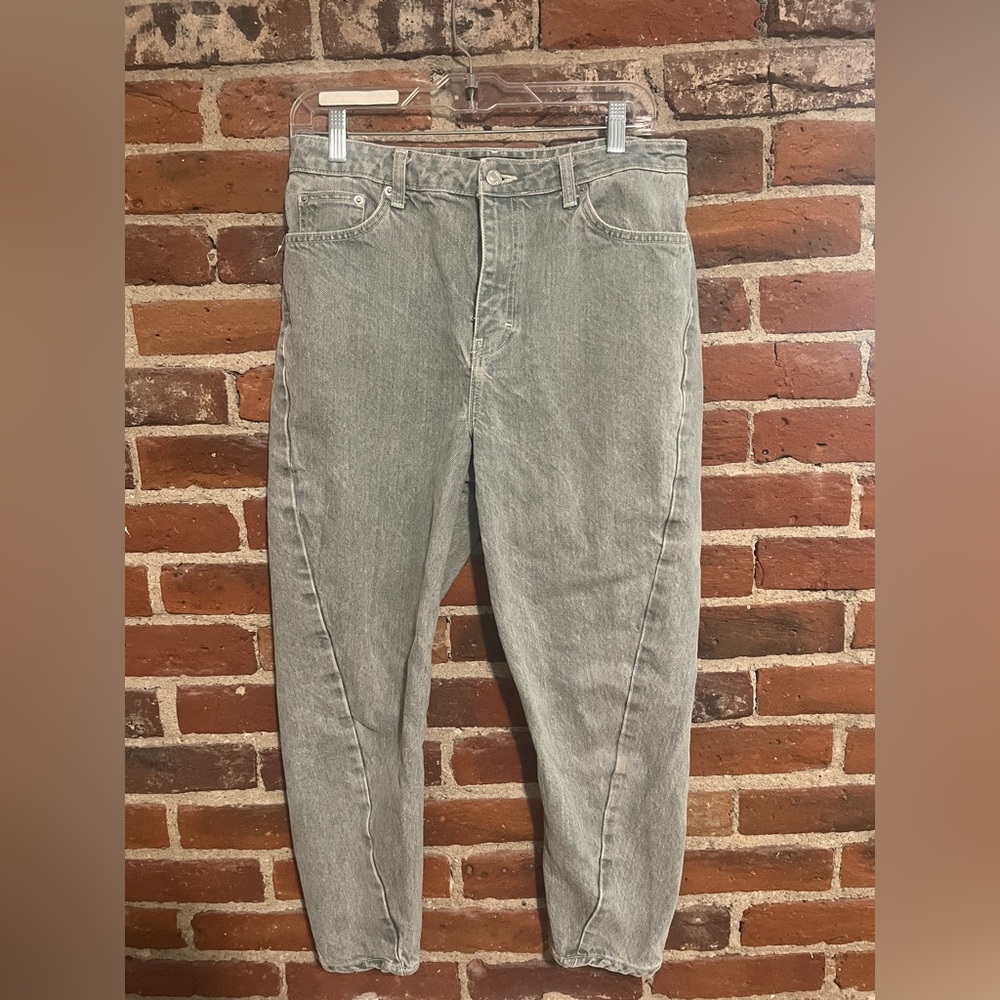 Topshop Idol Twist Seam Mom Jeans Gray Denim Tapered - Size 32